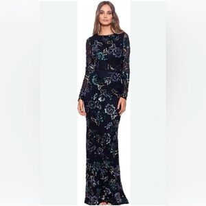 Betsy & Adam Floral Sequin Full Length dress